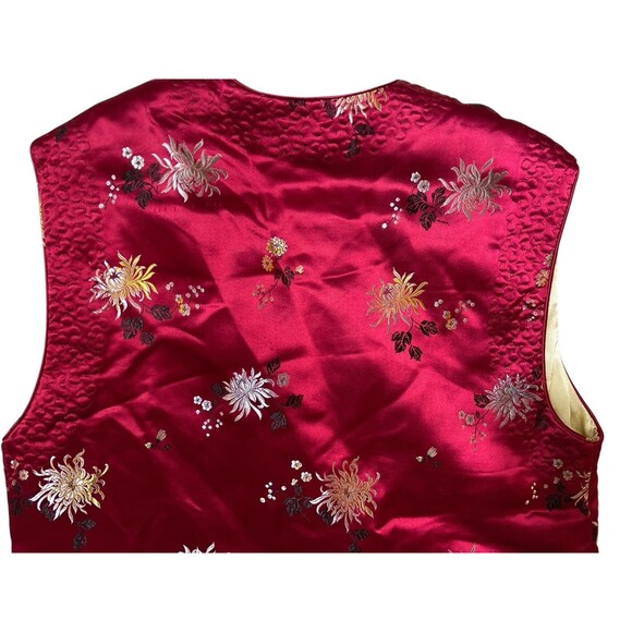 Vintage Gold Cup Red Satin Chinese Floral Embroidered Vest Size 12 Unisex Kids - Picture 6 of 8